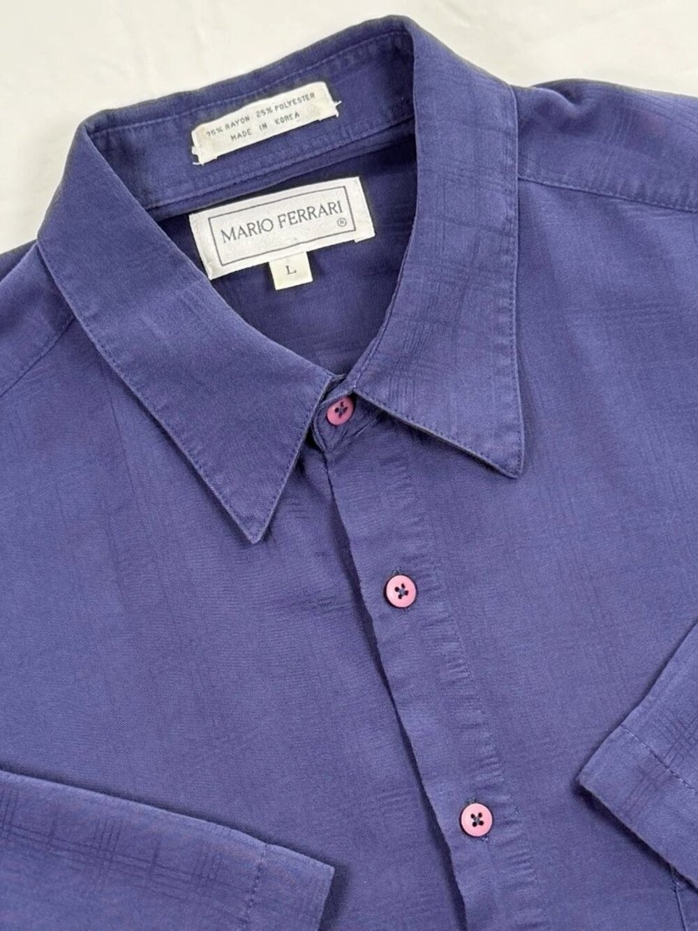 Mario Ferrari VTG Shirt Men’s L Purple Short Sleeve Textured Button Pocket Korea